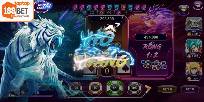 Rồng hổ 188BET là game mà mỗi ván chỉ có ba lựa chọn gồm rồng, hổ hoặc hòa